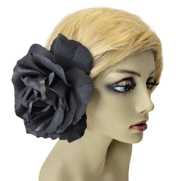 Black Flower Fascinator Brooch Corsage Rose Brooch Pin - Picture 1 of 9